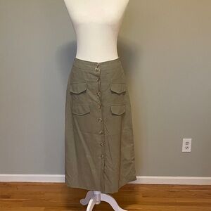 Anthropologie Olive Button-Front Midi Skirt—-never worn!